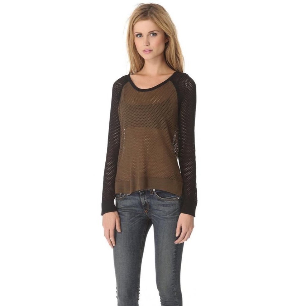 RAG & BONE Raglan Mesh Black Green Long Sleeve